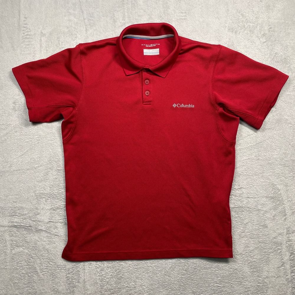 Columbia Polo Shirt Mens Large Red Omni-Shade Sun Protection Short Sleeve